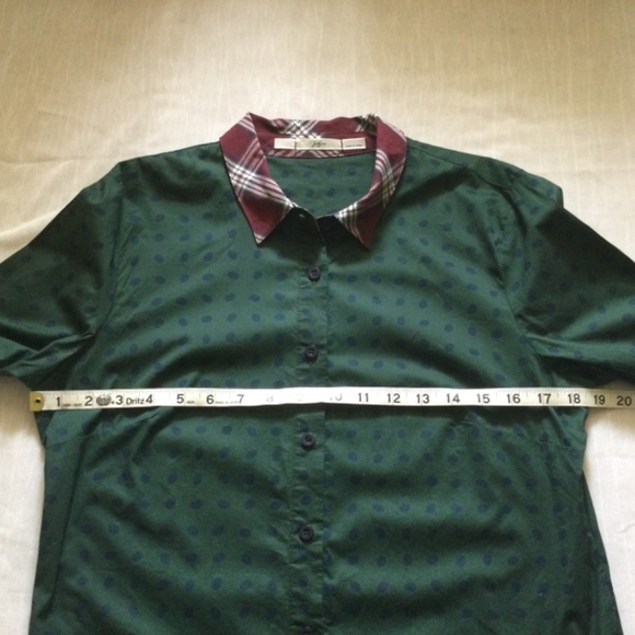 Gibson Button Down Polka Dot Blouse Contrast Plaid Collar and Cuffs SZ M - Picture 10 of 13